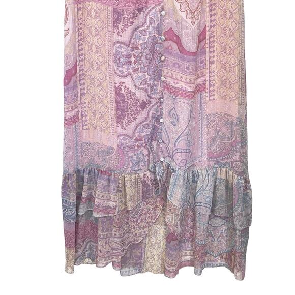 NWT ZARA Women’s Pink Multi Metallic Striped empire waist midi dress - Picture 4 of 6